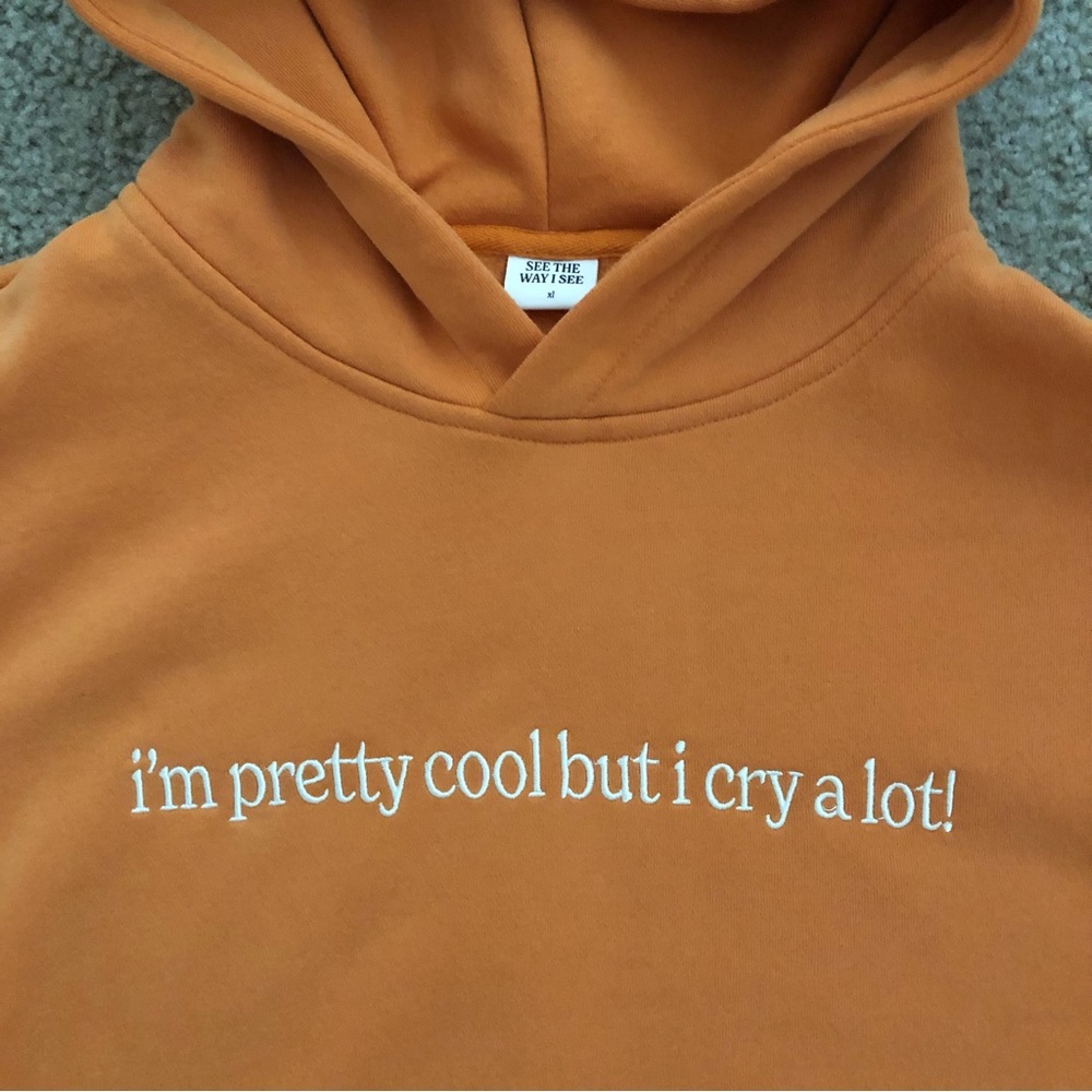 See The Way I See I’m Pretty Cool But I Cry A Lot Hoodie Sweatshirt Orange XL - Picture 2 of 6